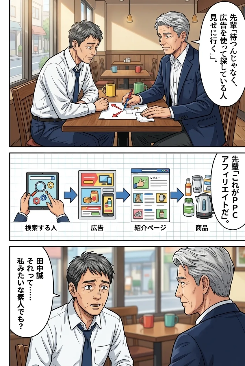 8ページ：広告を使って探している人に見せに行く、という仕組みの図解