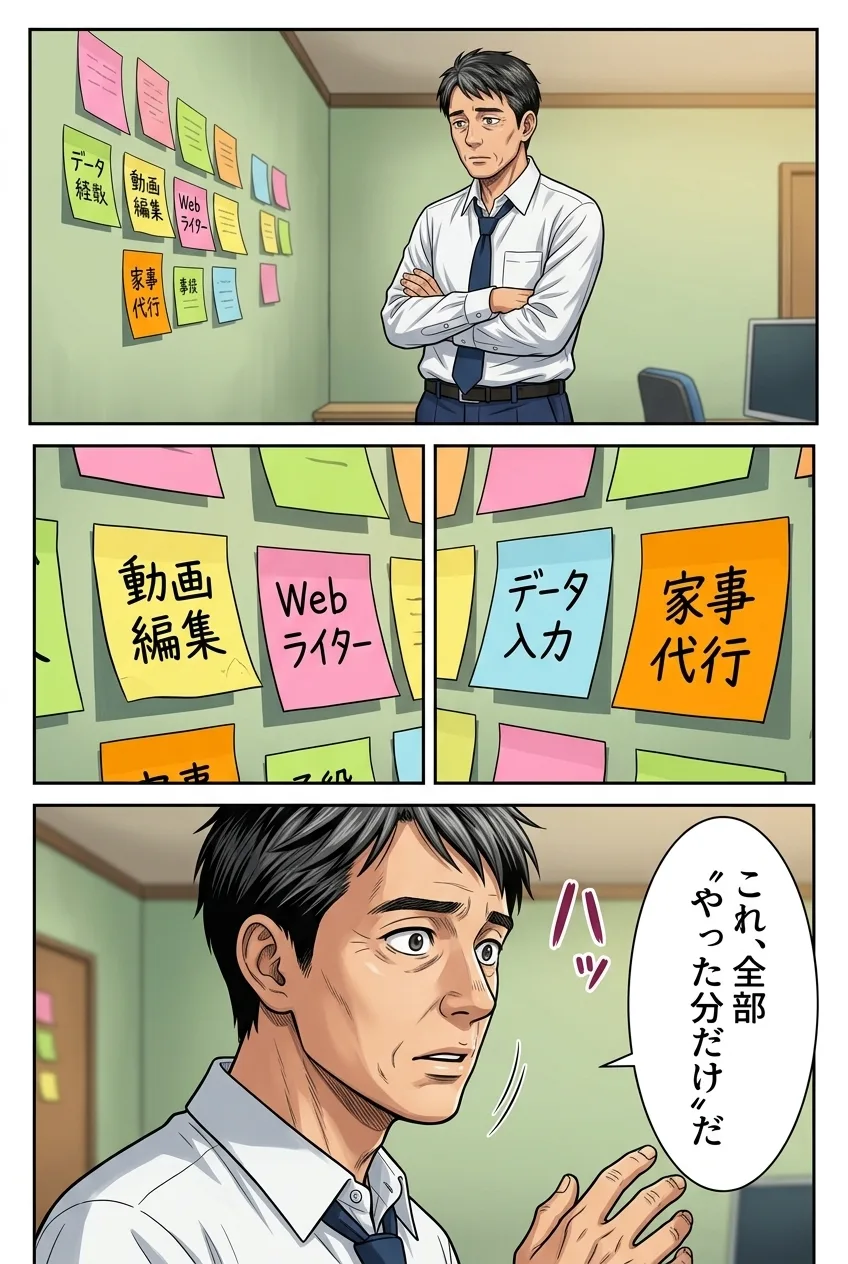 4ページ：並んだ付箋を見て「これ、全部やった分だけだ」と気づく