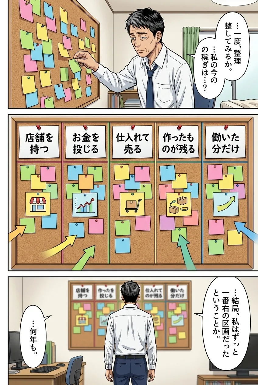 5ページ：付箋を収益の構造で5つの山に貼り分ける